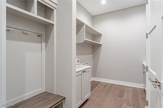 mudroom with light wood-type flooring