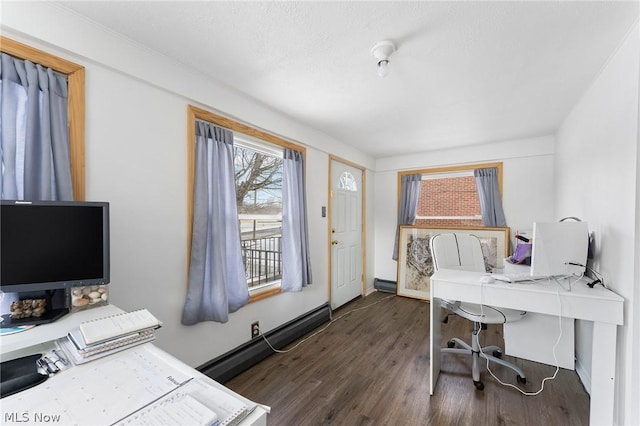 office area with dark hardwood / wood-style floors