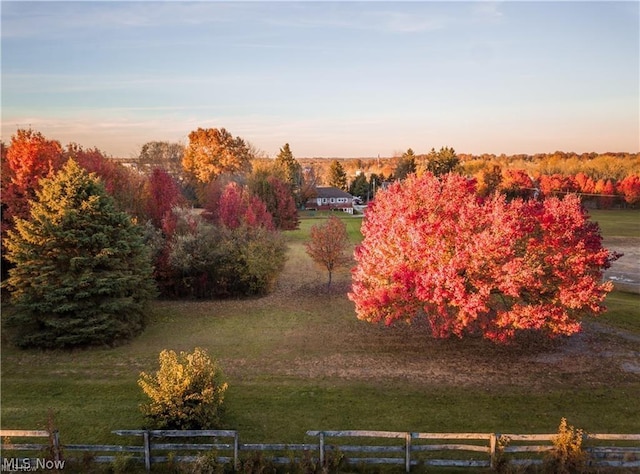 yard at dusk with a rural view