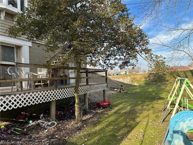 view of yard featuring a wooden deck