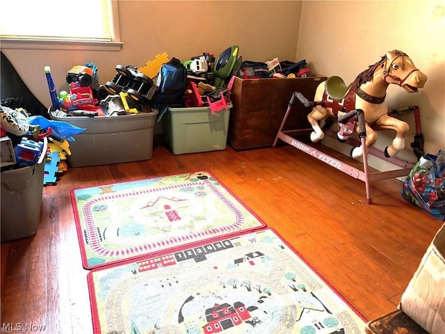 recreation room with hardwood / wood-style floors