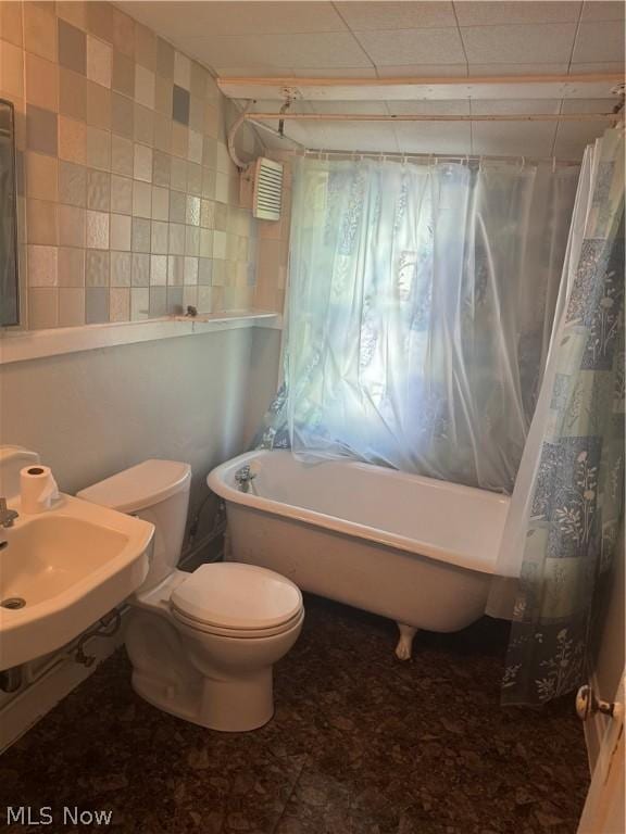 bathroom featuring toilet, sink, and a washtub