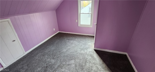 additional living space featuring lofted ceiling and carpet floors