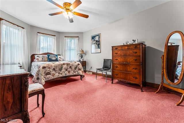 bedroom with carpet flooring and ceiling fan