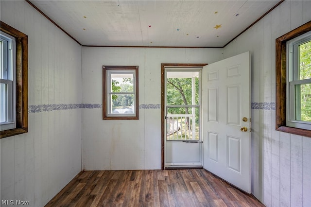 doorway to outside featuring dark hardwood / wood-style floors