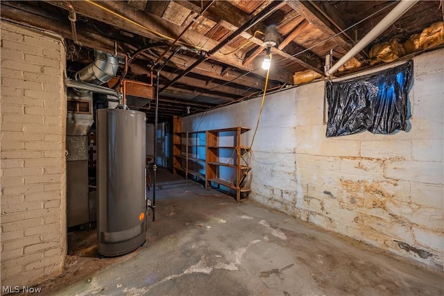 basement with water heater