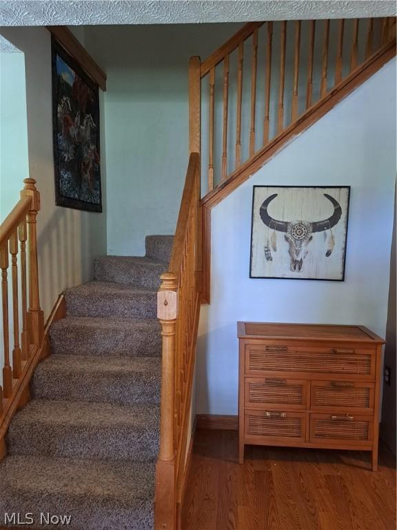 staircase featuring hardwood / wood-style flooring