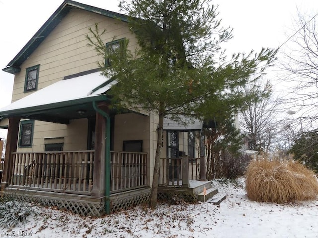 view of snow covered exterior