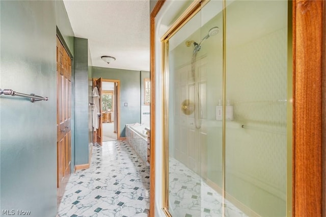 bathroom featuring plus walk in shower