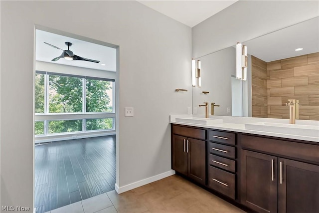 bathroom with vanity and ceiling fan