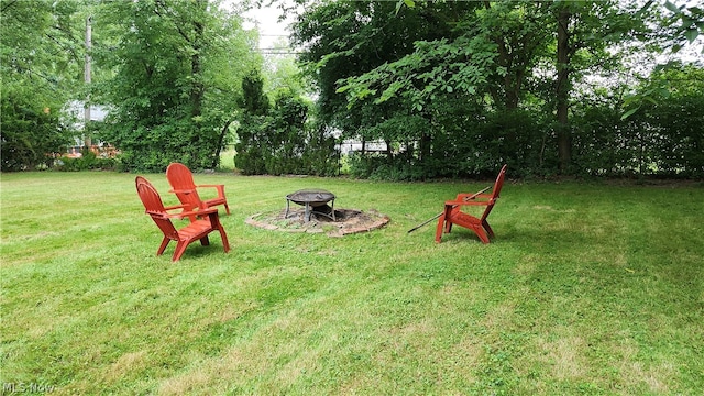 view of yard with an outdoor fire pit