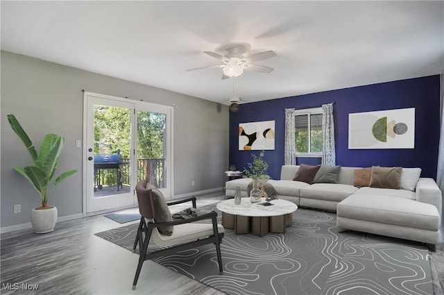 living room with ceiling fan