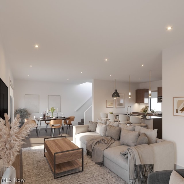 living room with hardwood / wood-style flooring