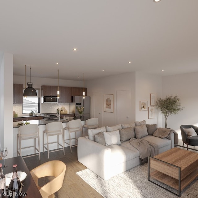 living room with wood-type flooring