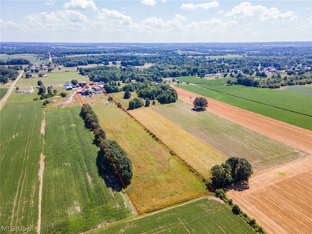 birds eye view of property featuring a rural view