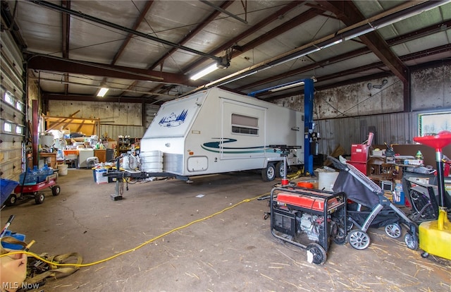 garage featuring a workshop area