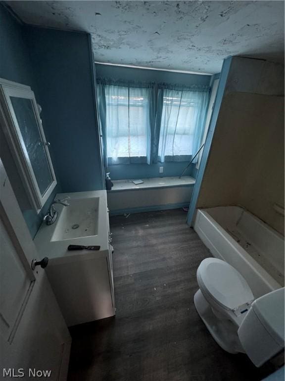 bathroom featuring hardwood / wood-style flooring, vanity, and toilet