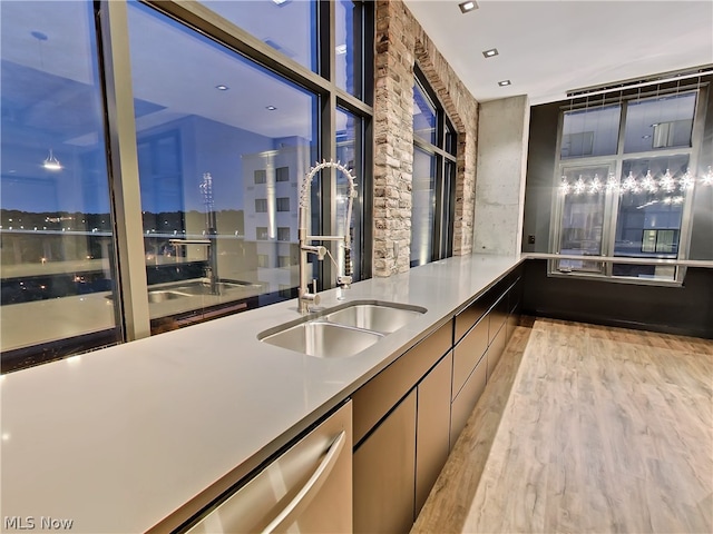 kitchen featuring light hardwood / wood-style floors, sink, and dishwasher