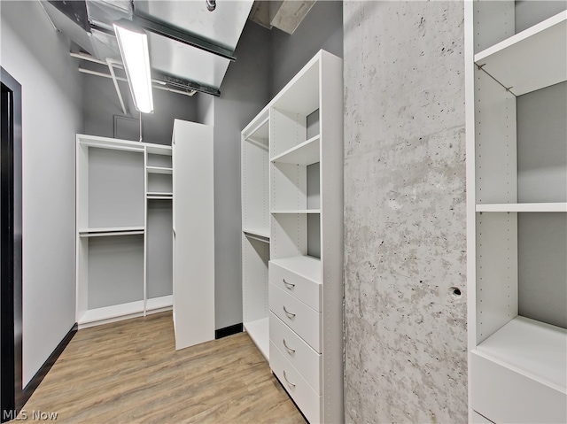 walk in closet with light wood-type flooring