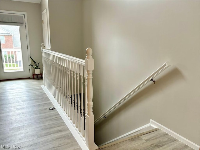 stairway with wood-type flooring