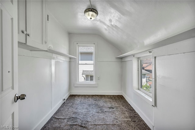 bonus room featuring carpet floors, a textured ceiling, and vaulted ceiling