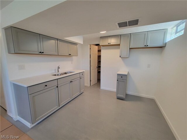 kitchen with gray cabinets and sink