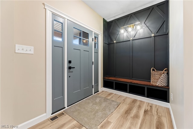 mudroom featuring light hardwood / wood-style flooring