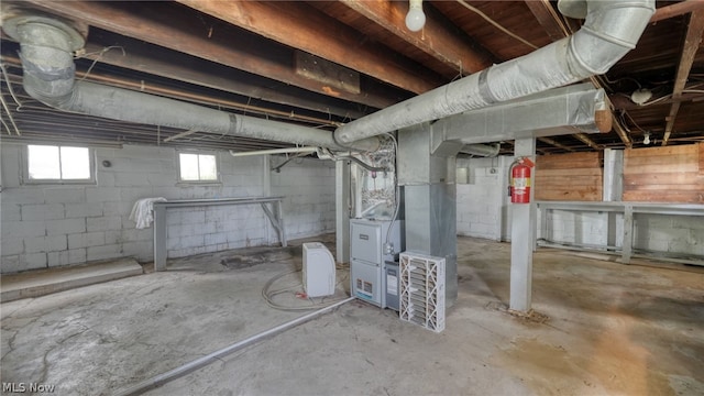 basement with heating unit