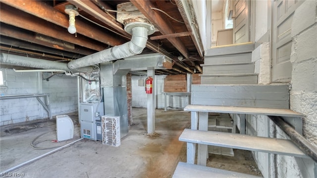 basement with heating unit