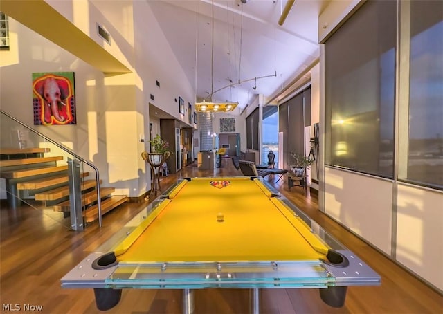 701 W Lakeside Ave Unit Ph6, Cleveland, OH 44113 - recreation room featuring pool table, a high ceiling, and wood finished floors