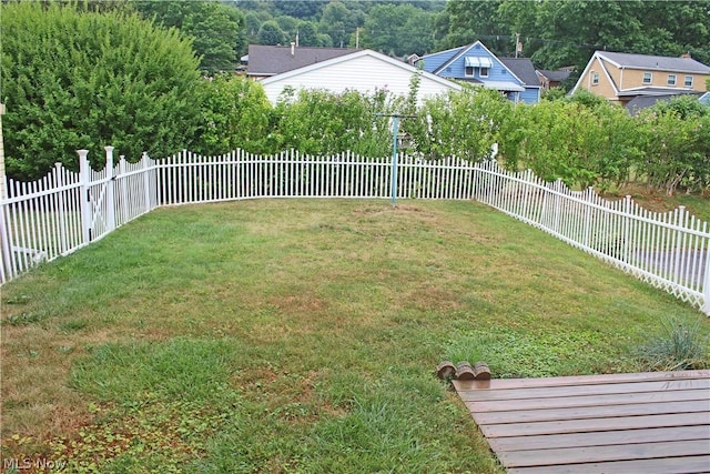 view of yard with a fenced backyard