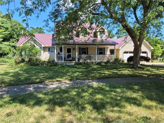 cape cod home with covered porch and a front yard