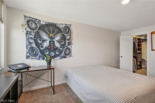 carpeted bedroom with a spacious closet