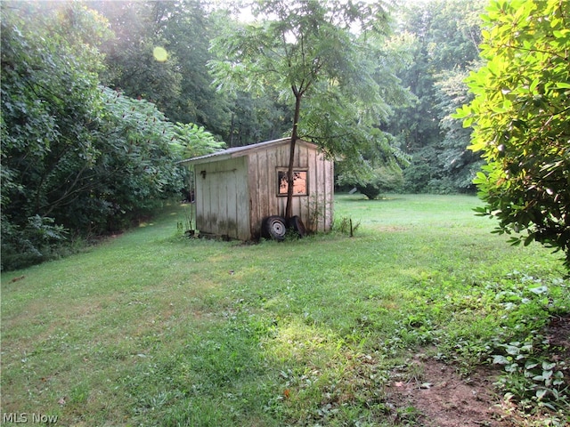 view of yard featuring a shed