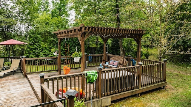 wooden terrace with a pergola