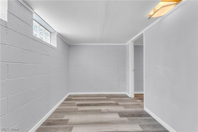 basement with light wood-type flooring