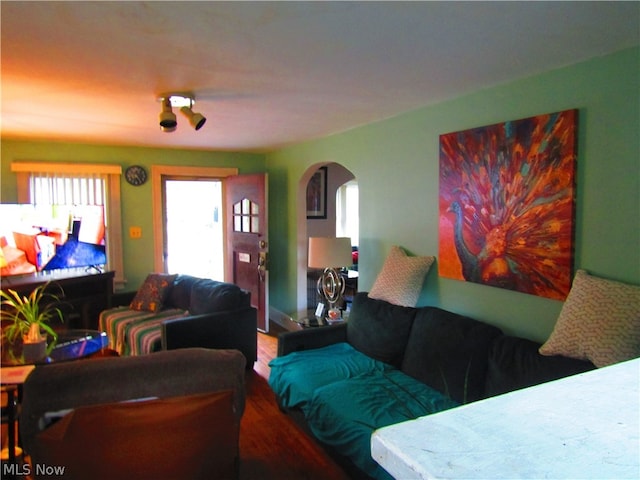 living room with hardwood / wood-style floors