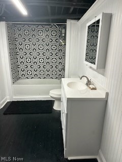 full bathroom with vanity,  shower combination, and toilet