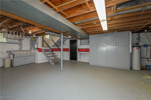 basement featuring gas water heater