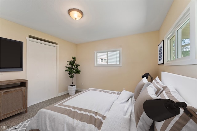 carpeted bedroom with multiple windows