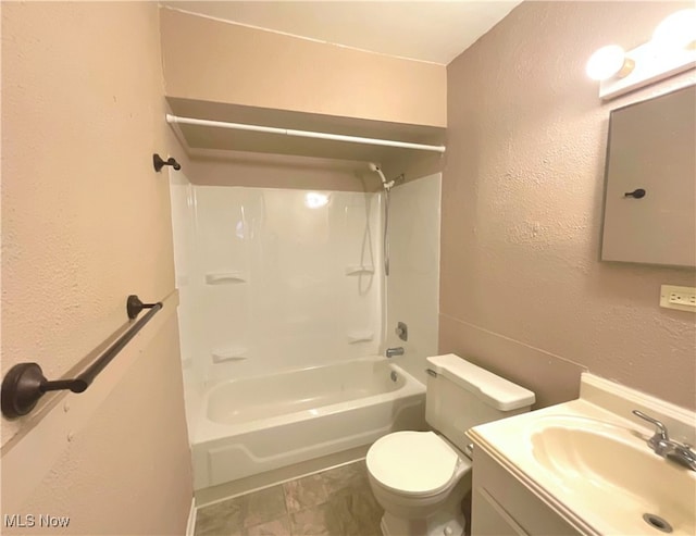 full bathroom with vanity, toilet, and shower / bathtub combination