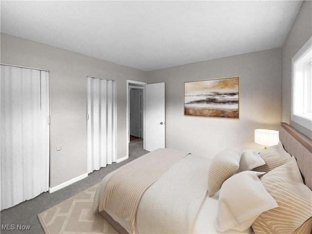 bedroom featuring dark colored carpet