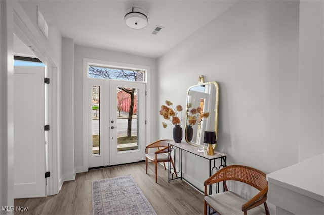 foyer entrance with light hardwood / wood-style flooring and a wealth of natural light