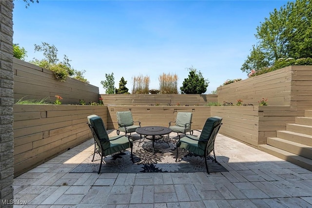 view of patio with a fire pit and a fenced backyard