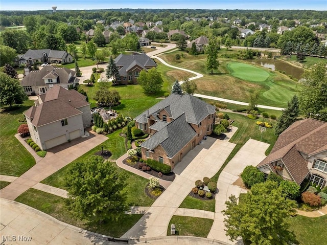 birds eye view of property featuring a residential view and view of golf course