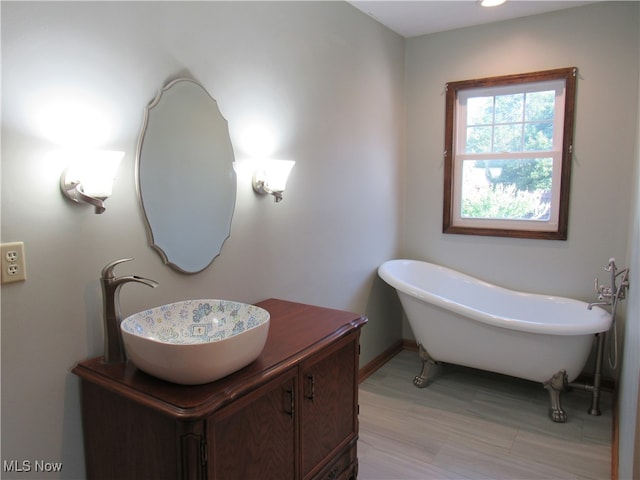 bathroom featuring vanity and a washtub