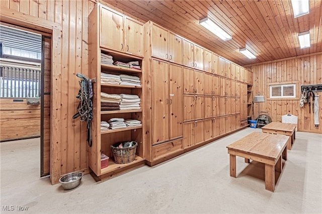 interior space featuring wood walls and wood ceiling