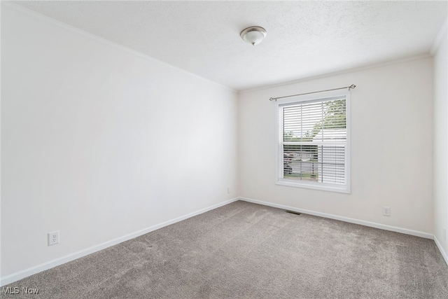 carpeted spare room with ornamental molding