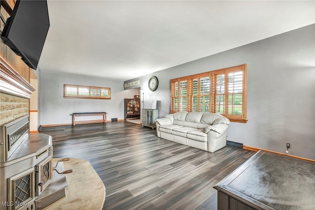 living room with dark wood-type flooring