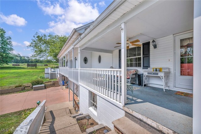 view of patio / terrace featuring ceiling fan and covered porch